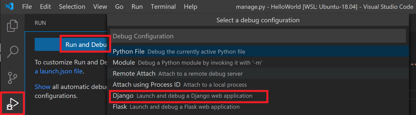 VS Code 选择运行和调试配置