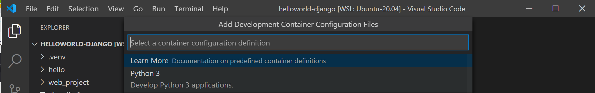 VS Code 选择容器配置